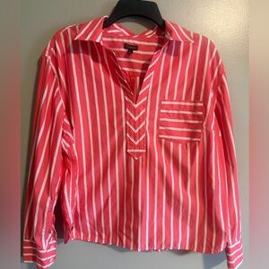 Talbots Coral Pink and White Striped Long sleeve pullover lightweight Top size L